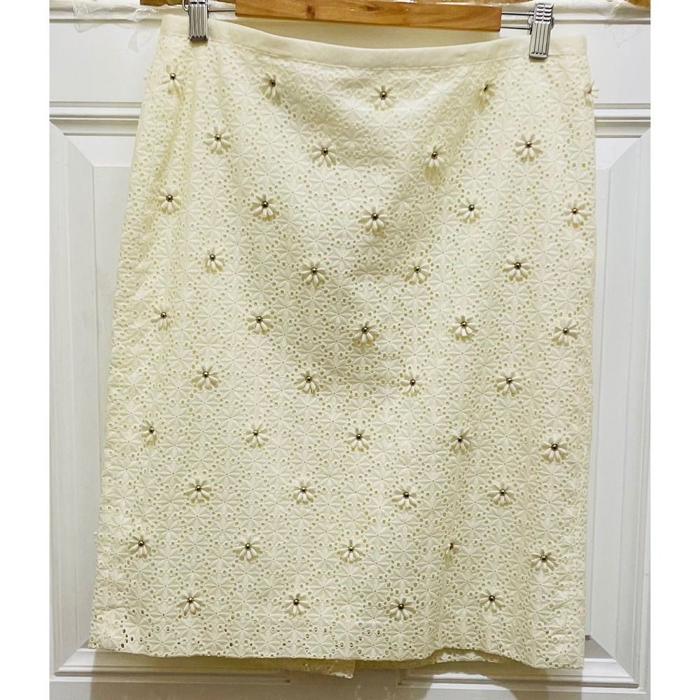 Talbots‎ Ivory Eyelet Skirt Floral Applique Womens Size 10 Classic